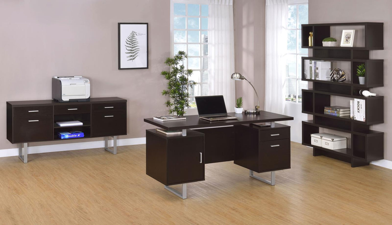 Lawtey Cappuccino Rectangular Storage Office Desk - 801521 - Bien Home Furniture & Electronics