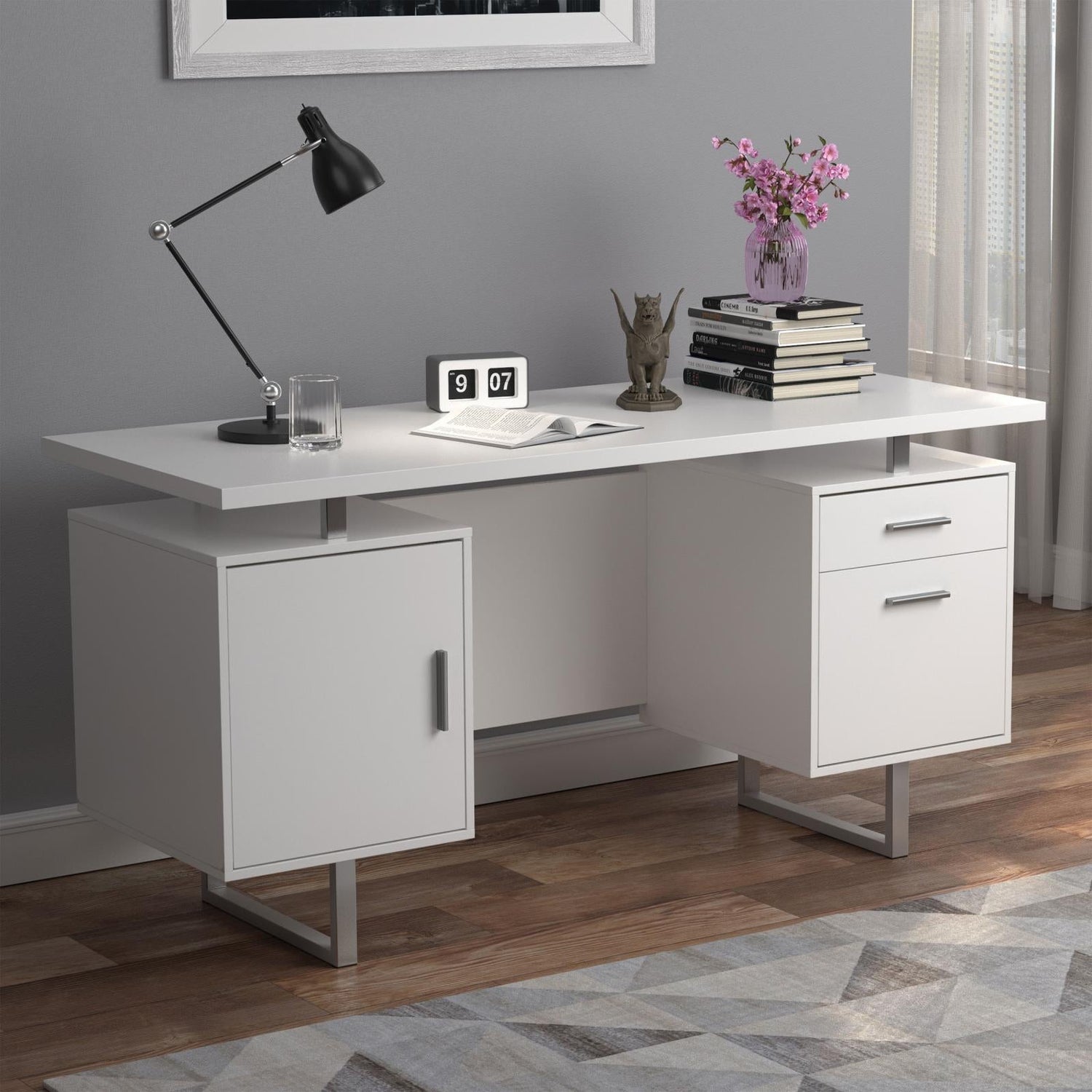 Lawtey White Gloss Floating Top Office Desk - 803521 - Bien Home Furniture & Electronics