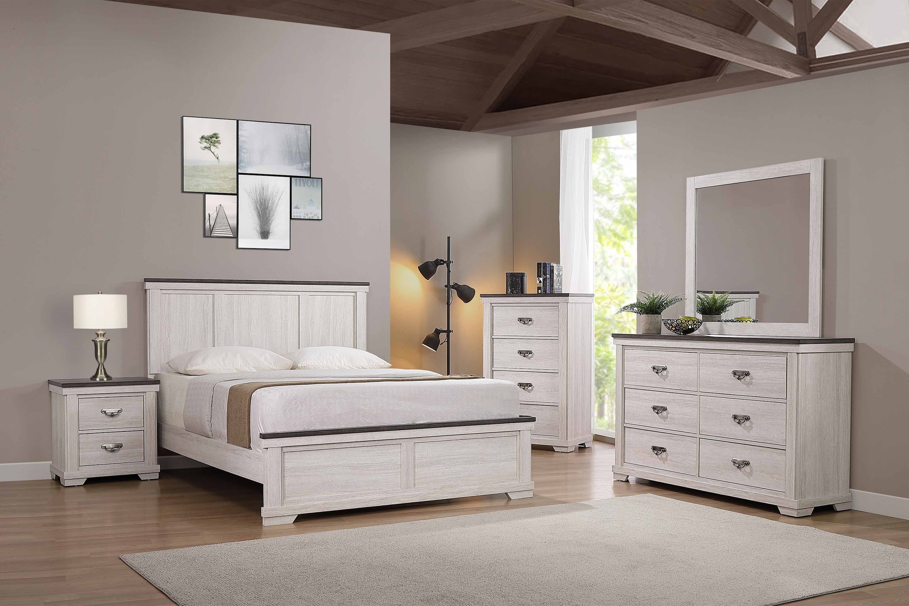 Leighton Cream/Brown Panel Bedroom Set - SET | B8180-Q-HBFB | B8180-KQ-RAIL | B8180-2 | B8180-4 - Bien Home Furniture &amp; Electronics