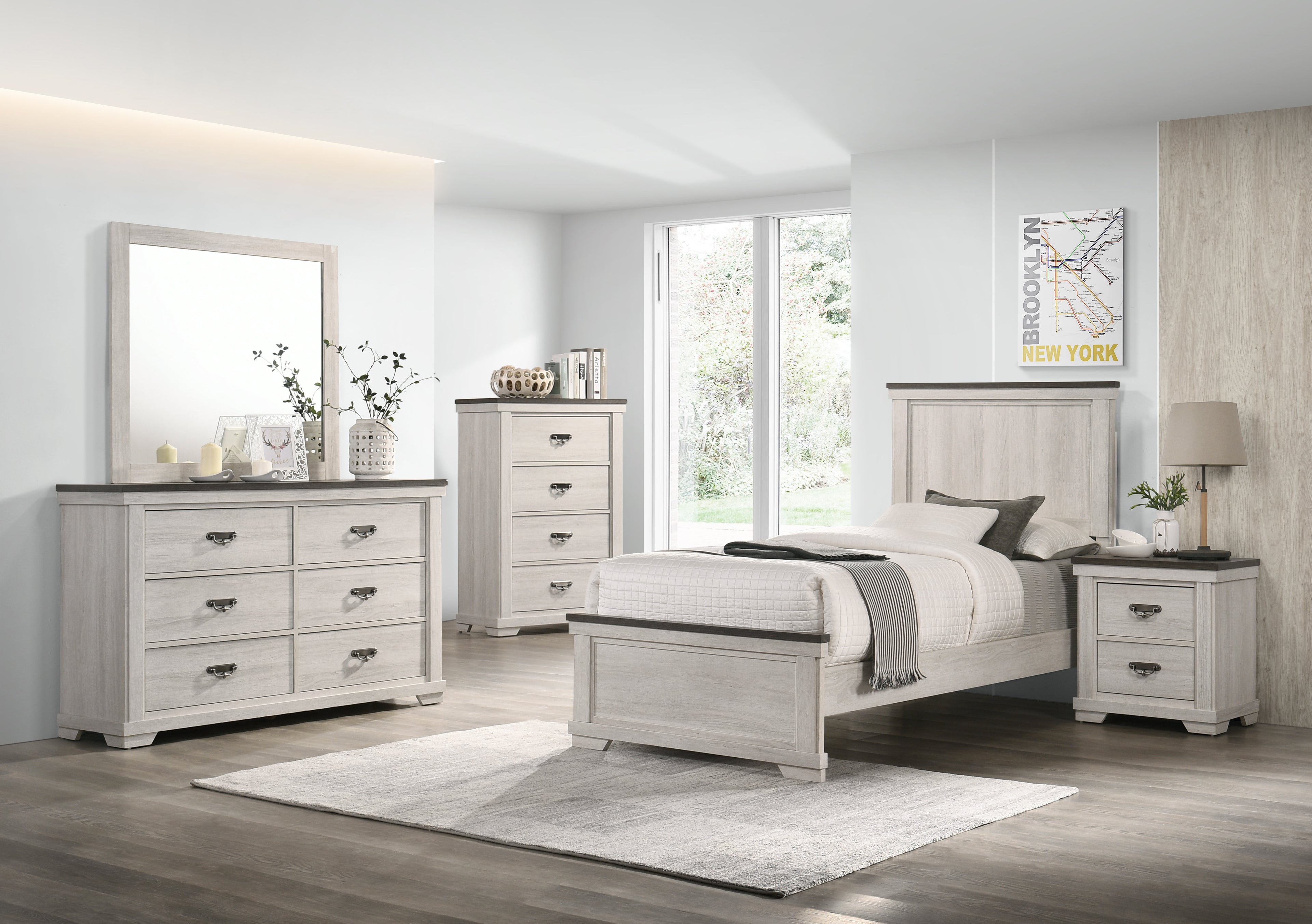 Leighton Cream/Brown Twin Panel Bed - SET | B8180-T-HBFB | B8180-FT-RAIL - Bien Home Furniture & Electronics