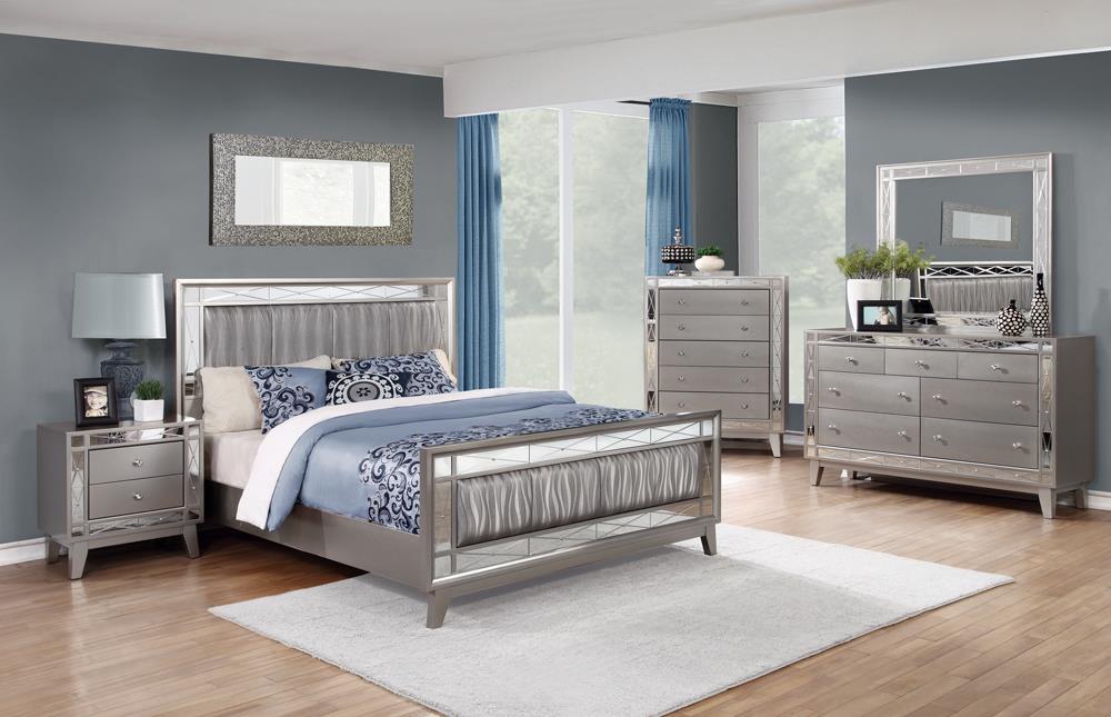 Leighton Eastern King Panel Bed with Mirrored Accents Mercury Metallic - 204921KE - Bien Home Furniture &amp; Electronics