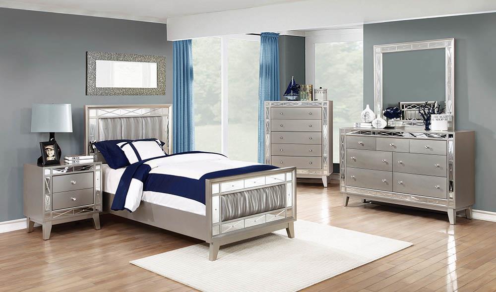 Leighton Metallic Mercury Upholstered Panel Youth Bedroom Set - SET | 204921T | 204922 | 204925 - Bien Home Furniture &amp; Electronics