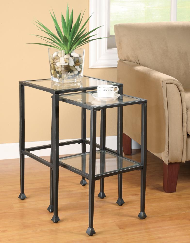 Leilani 2-Piece Glass Top Nesting Tables Black - 901073 - Bien Home Furniture & Electronics
