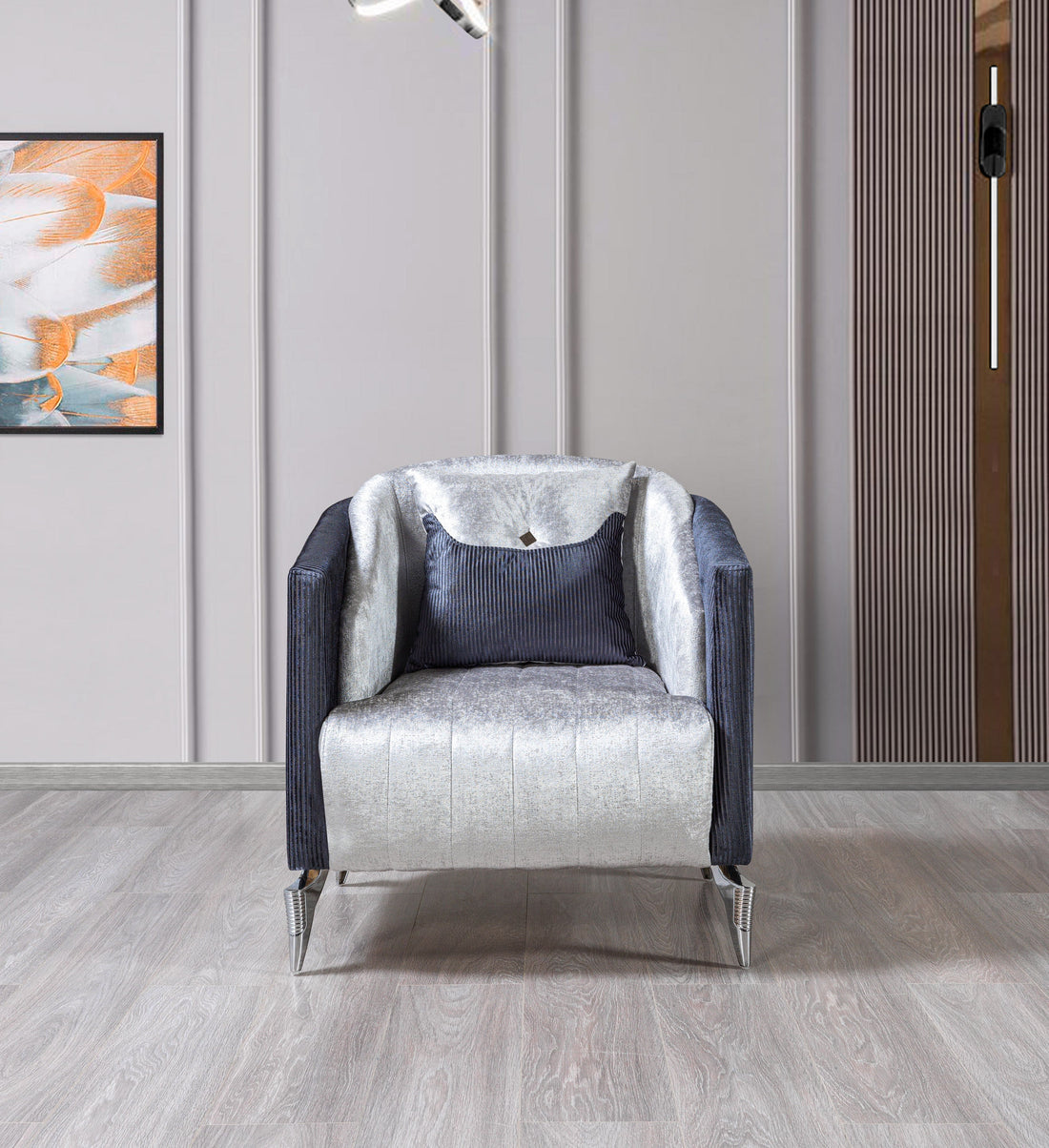 Leina Silver-Gray  Velvet Chair - LEINASG-C - Bien Home Furniture &amp; Electronics