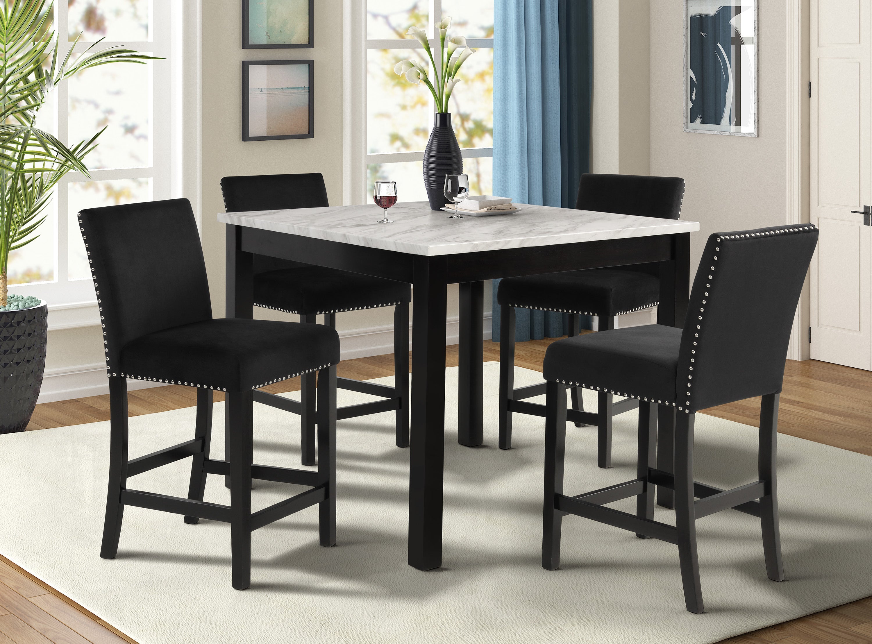 Lennon Black/White Velvet 5-Piece Counter Height Set - 1715SET - Bien Home Furniture & Electronics
