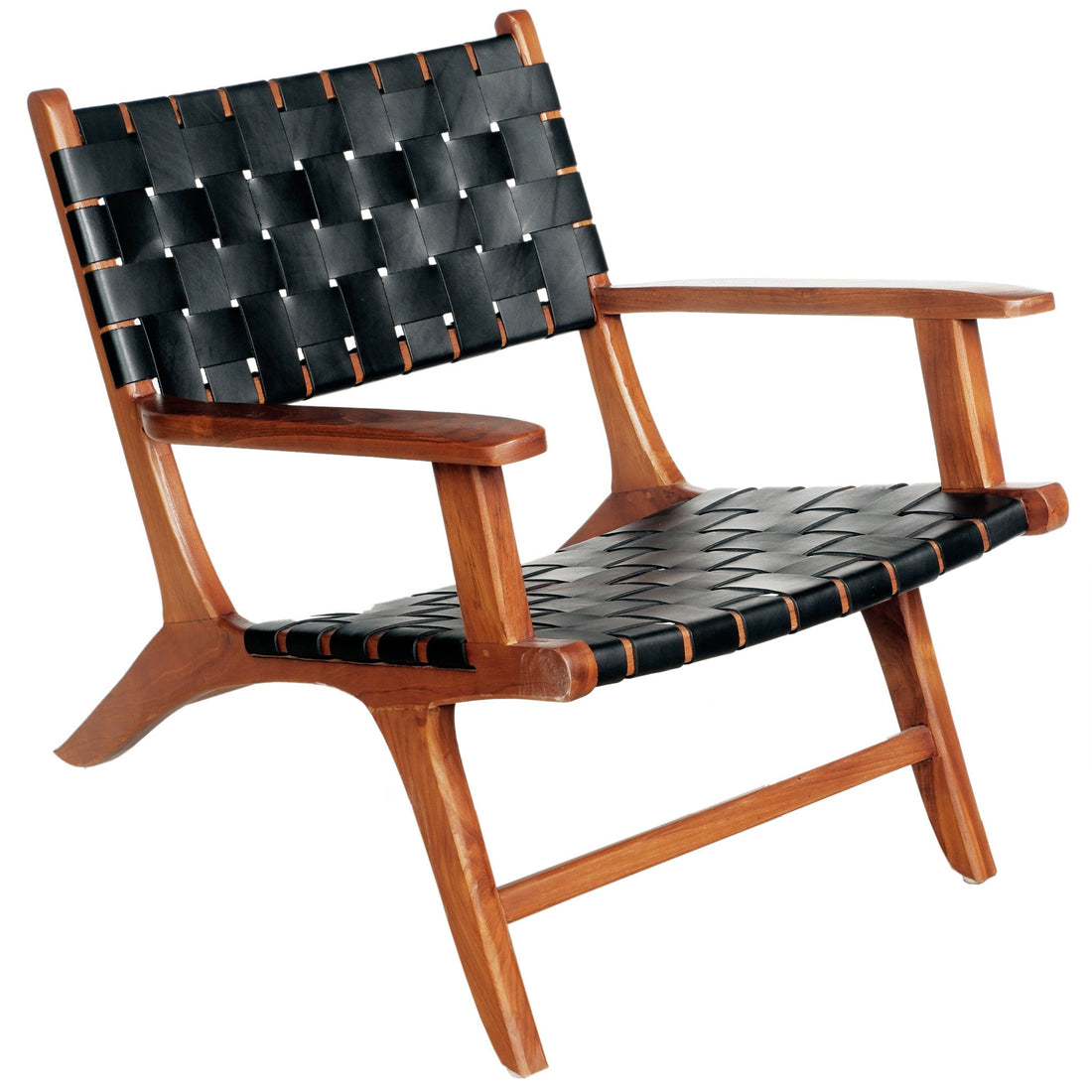 Lento Black Strap Leather Teak Wood Accent Chair - MDM01803 - Bien Home Furniture &amp; Electronics