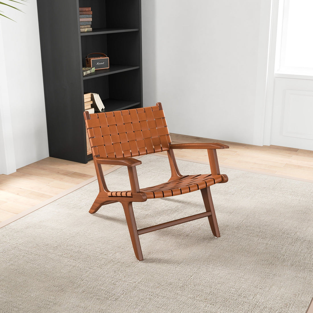 Lento Tan Strap Leather Teak Wood Accent Chair - MDM01805 - Bien Home Furniture &amp; Electronics