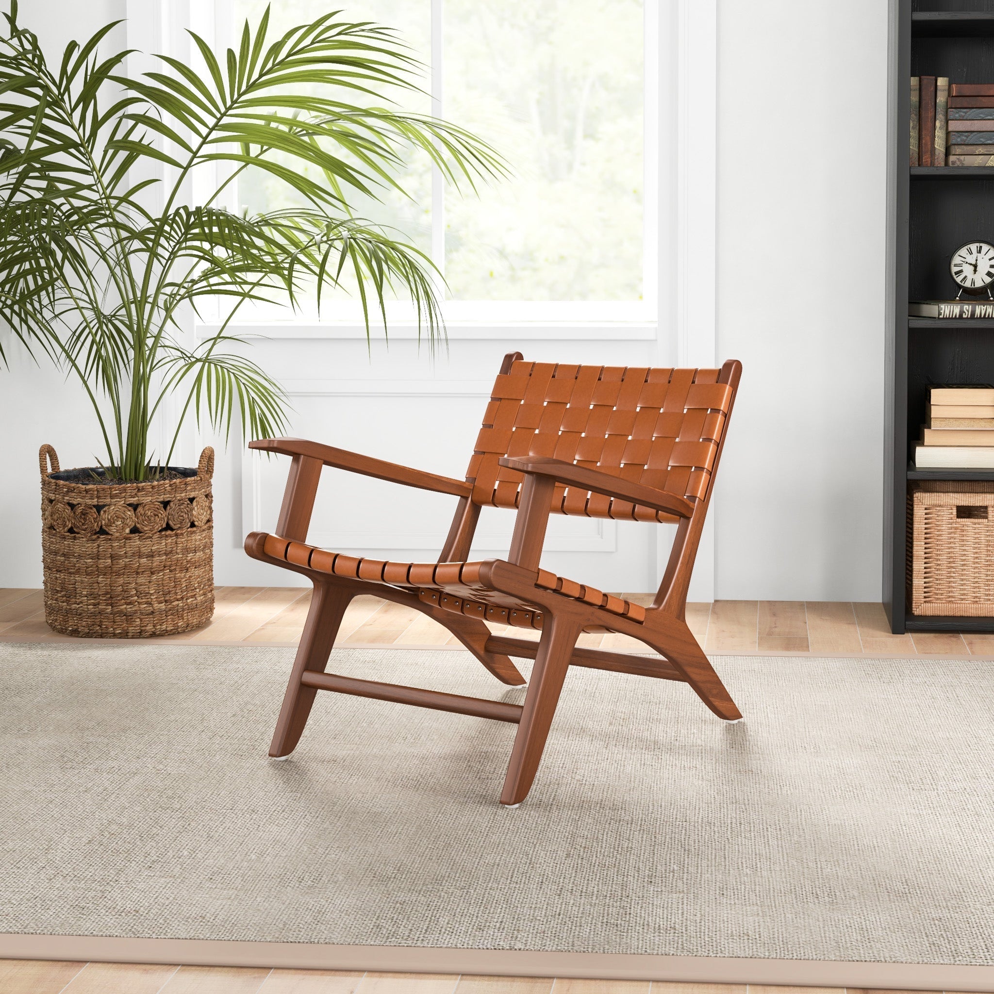Lento Tan Strap Leather Teak Wood Accent Chair - MDM01805 - Bien Home Furniture & Electronics