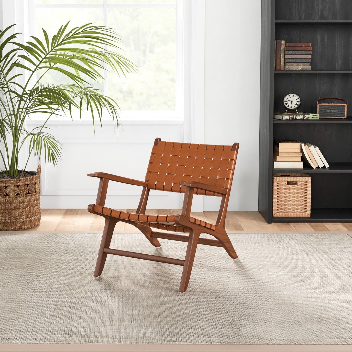 Lento Tan Strap Leather Teak Wood Accent Chair - MDM01805 - Bien Home Furniture & Electronics