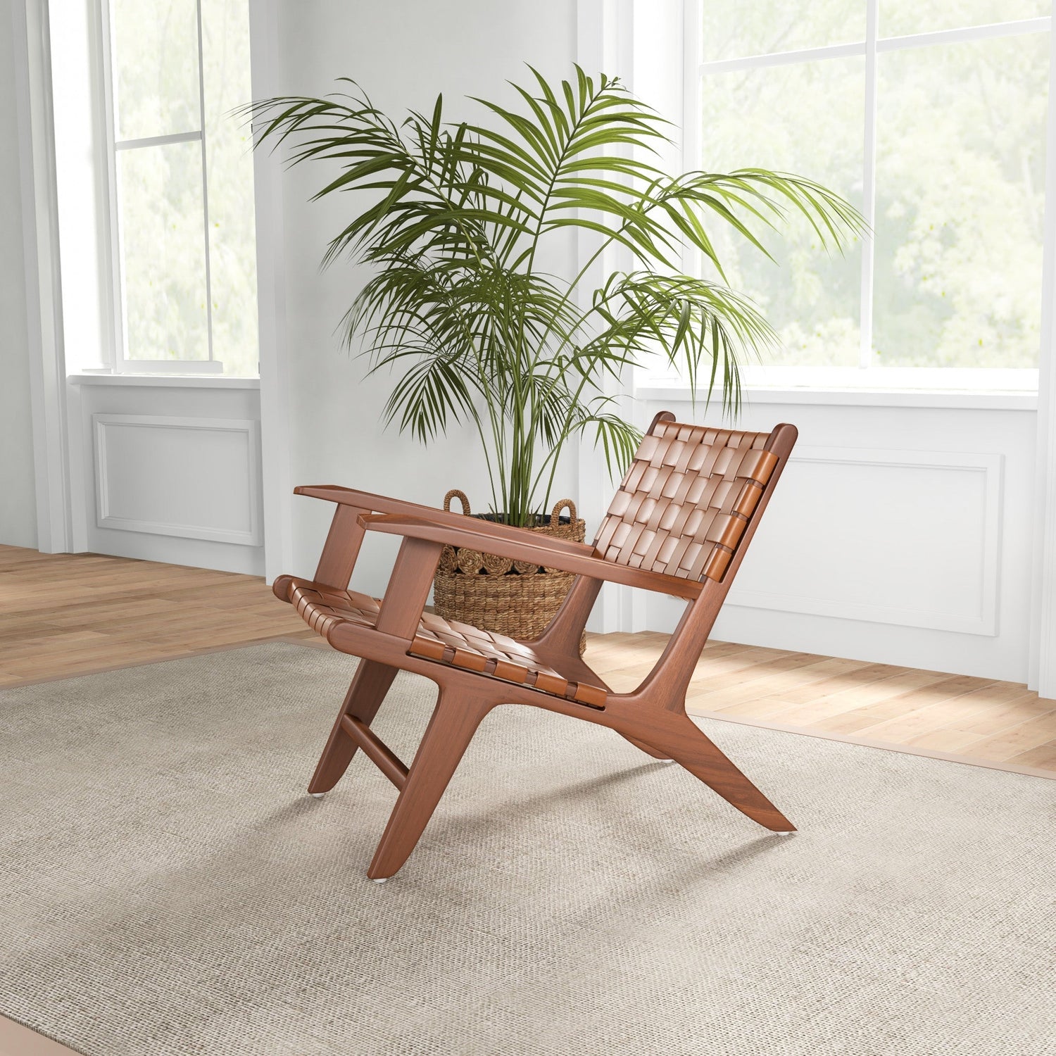 Lento Tan Strap Leather Teak Wood Accent Chair - MDM01805 - Bien Home Furniture & Electronics