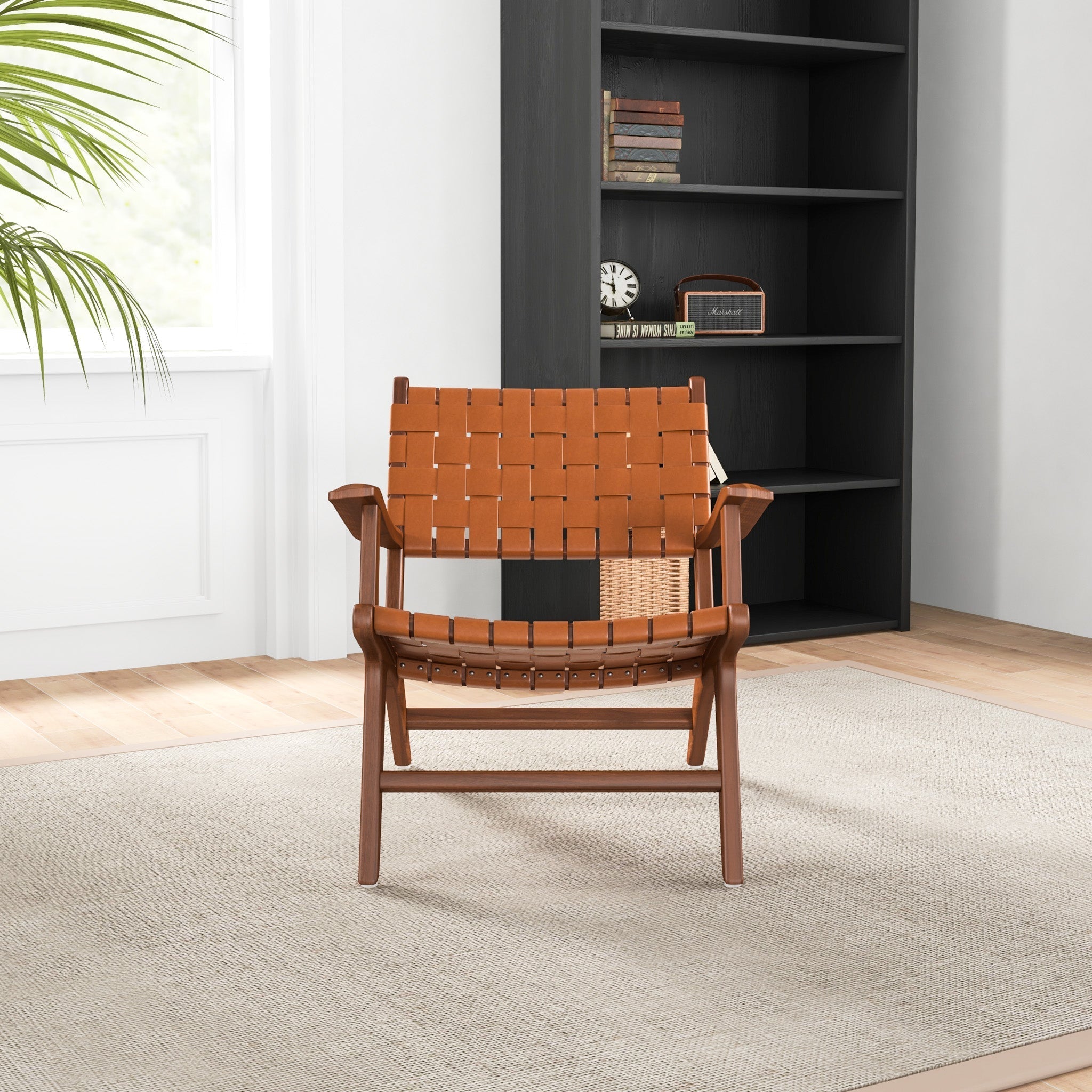 Lento Tan Strap Leather Teak Wood Accent Chair - MDM01805 - Bien Home Furniture & Electronics