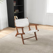 Lento White Strap Leather Teak Wood Accent Chair - MDM01804 - Bien Home Furniture & Electronics