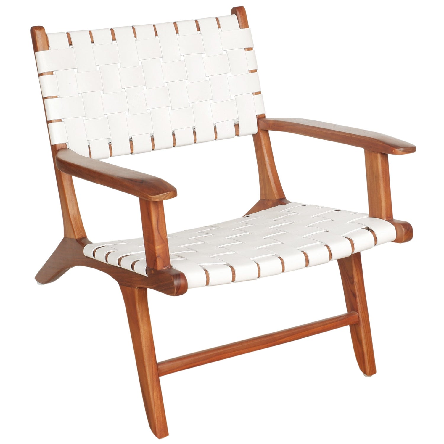 Lento White Strap Leather Teak Wood Accent Chair - MDM01804 - Bien Home Furniture & Electronics