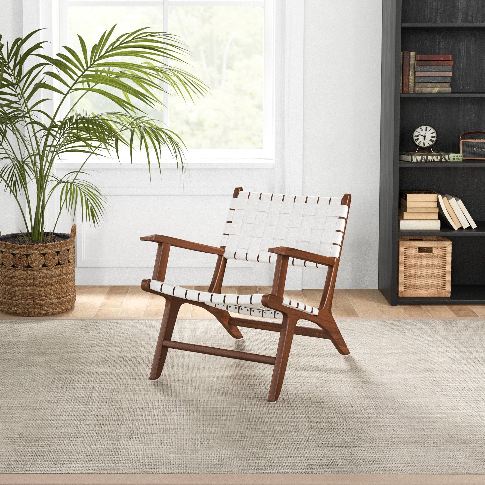 Lento White Strap Leather Teak Wood Accent Chair - MDM01804 - Bien Home Furniture & Electronics
