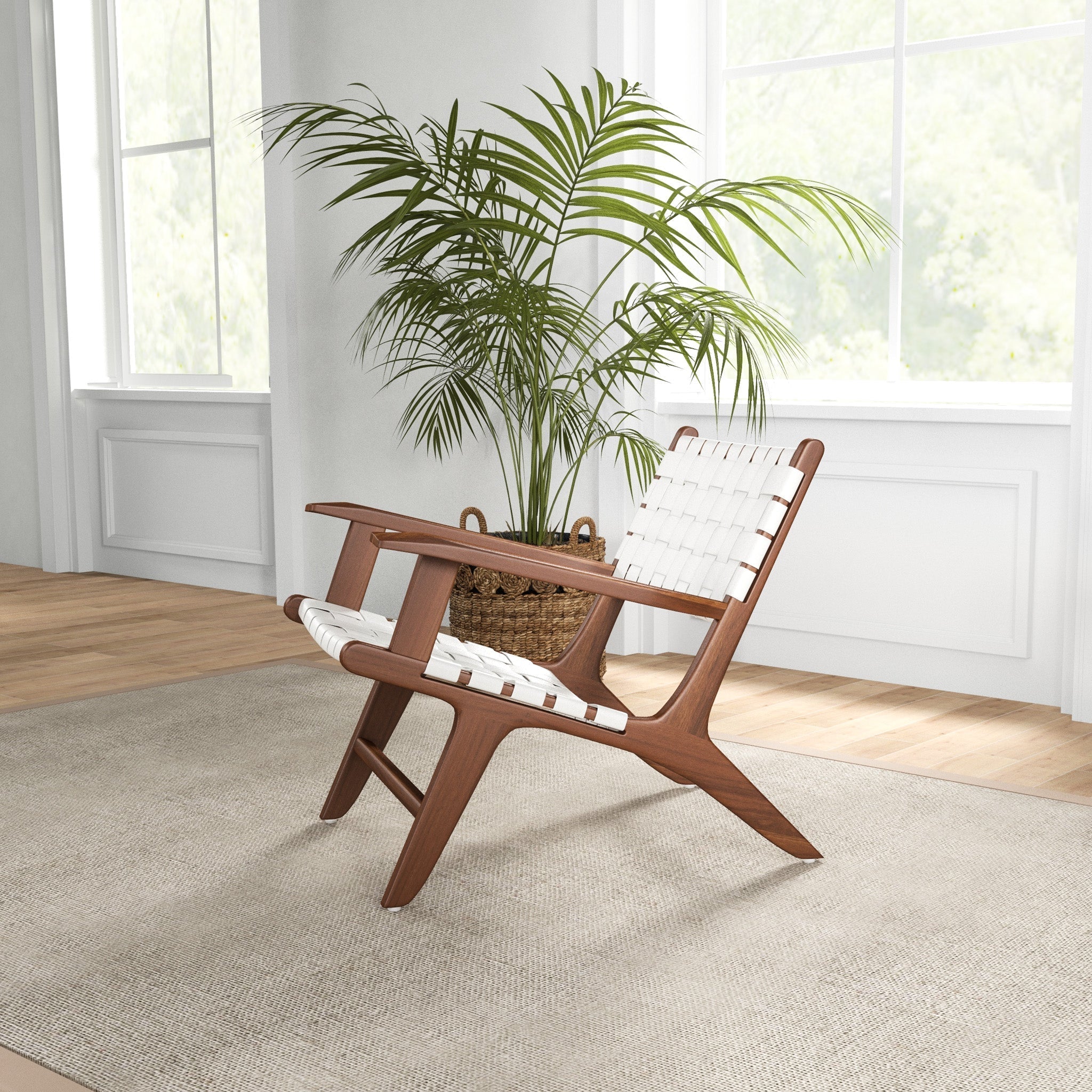Lento White Strap Leather Teak Wood Accent Chair - MDM01804 - Bien Home Furniture & Electronics
