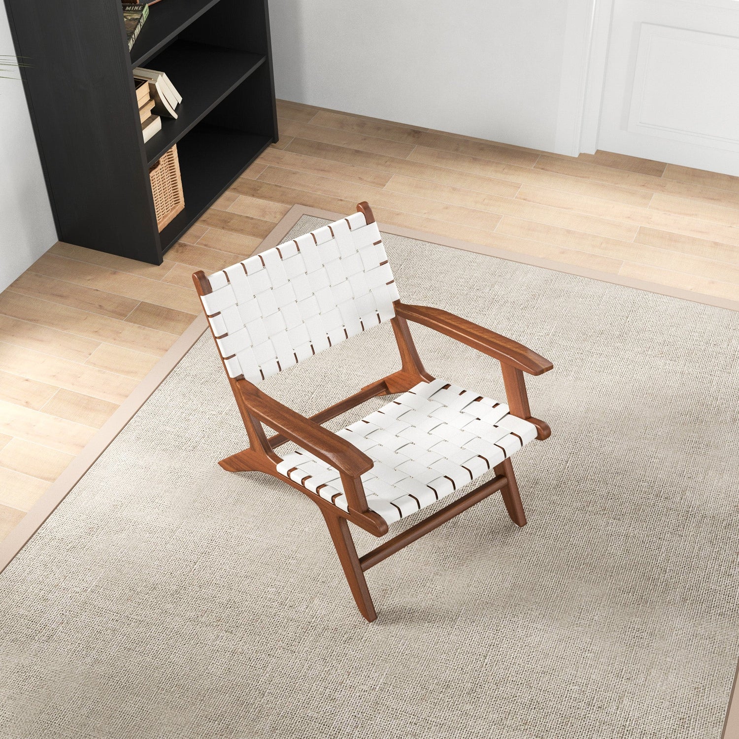 Lento White Strap Leather Teak Wood Accent Chair - MDM01804 - Bien Home Furniture & Electronics