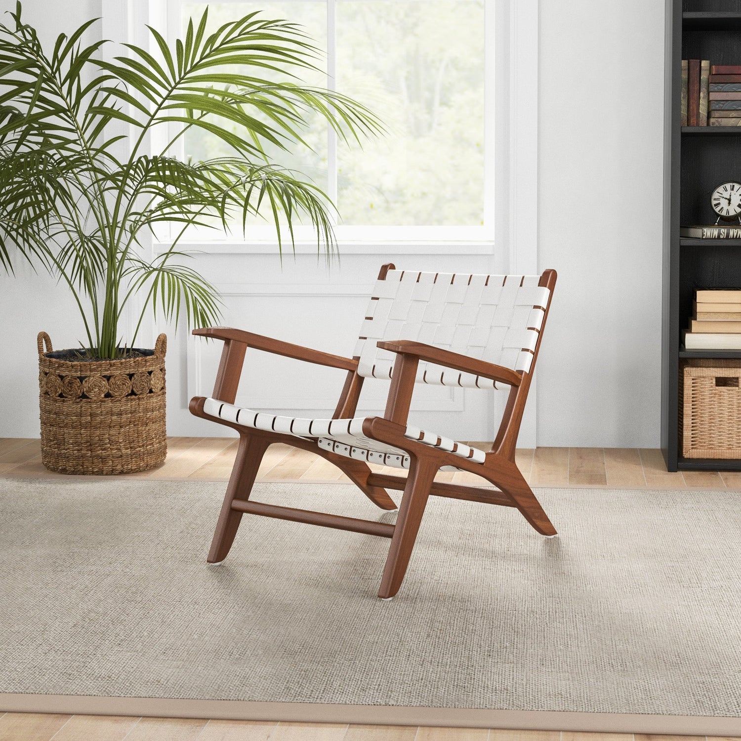 Lento White Strap Leather Teak Wood Accent Chair - MDM01804 - Bien Home Furniture & Electronics