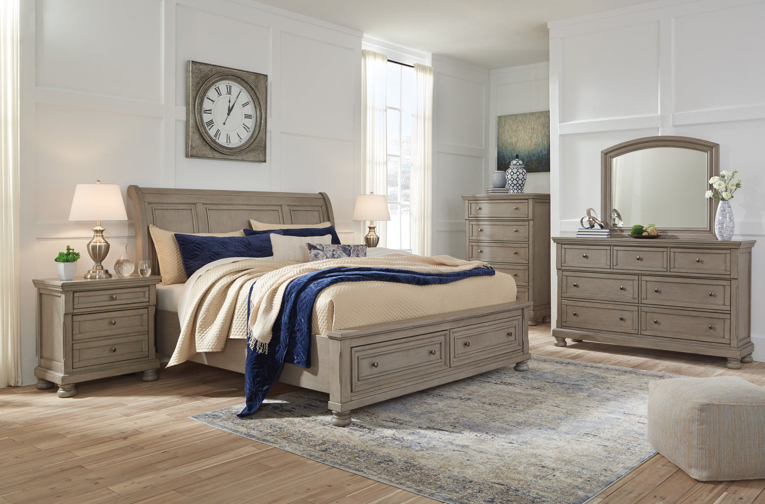 Lettner Light Gray Footboard Storage Sleigh Platform Bedroom Set - SET | B733-76 | B733-78 | B733-99 | B733-31 | B733-92 - Bien Home Furniture & Electronics