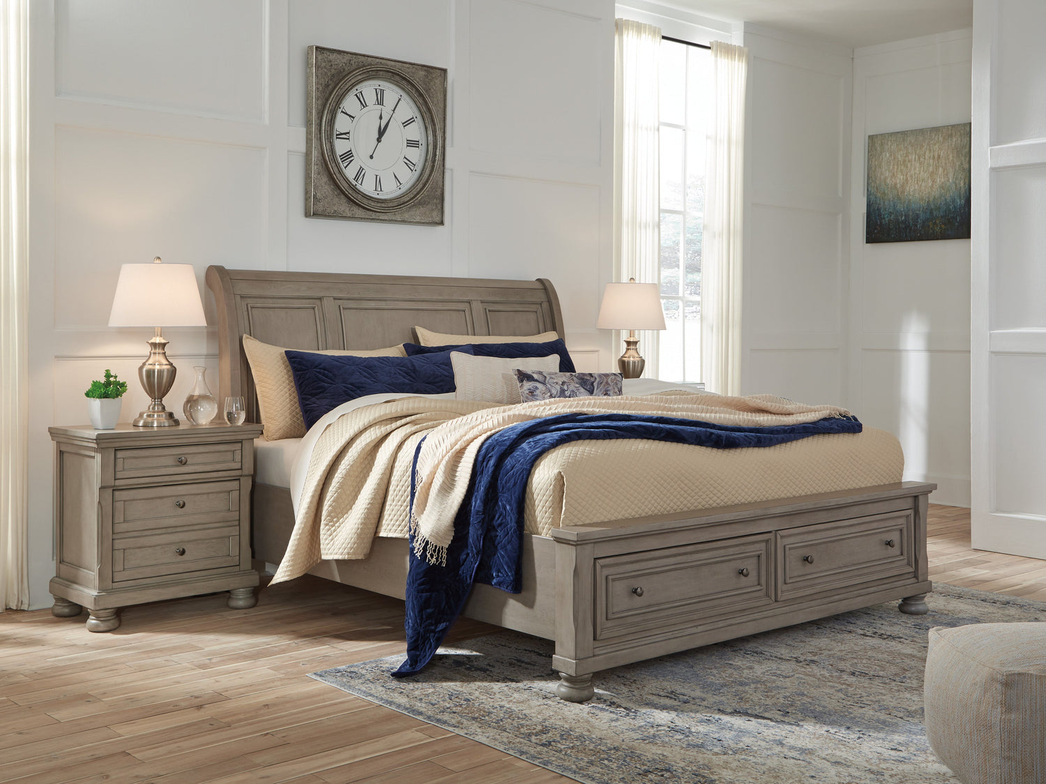 Lettner Light Gray Footboard Storage Sleigh Platform Bedroom Set - SET | B733-76 | B733-78 | B733-99 | B733-31 | B733-92 - Bien Home Furniture & Electronics