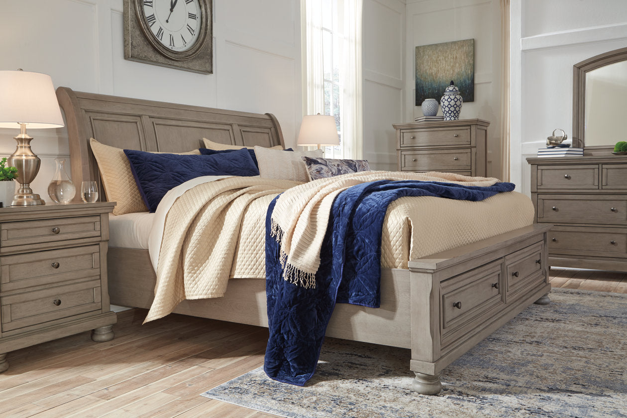 Lettner Light Gray Queen Sleigh Bed with 2 Storage Drawers - SET | B733-77 | B733-98 | B733-74 - Bien Home Furniture & Electronics