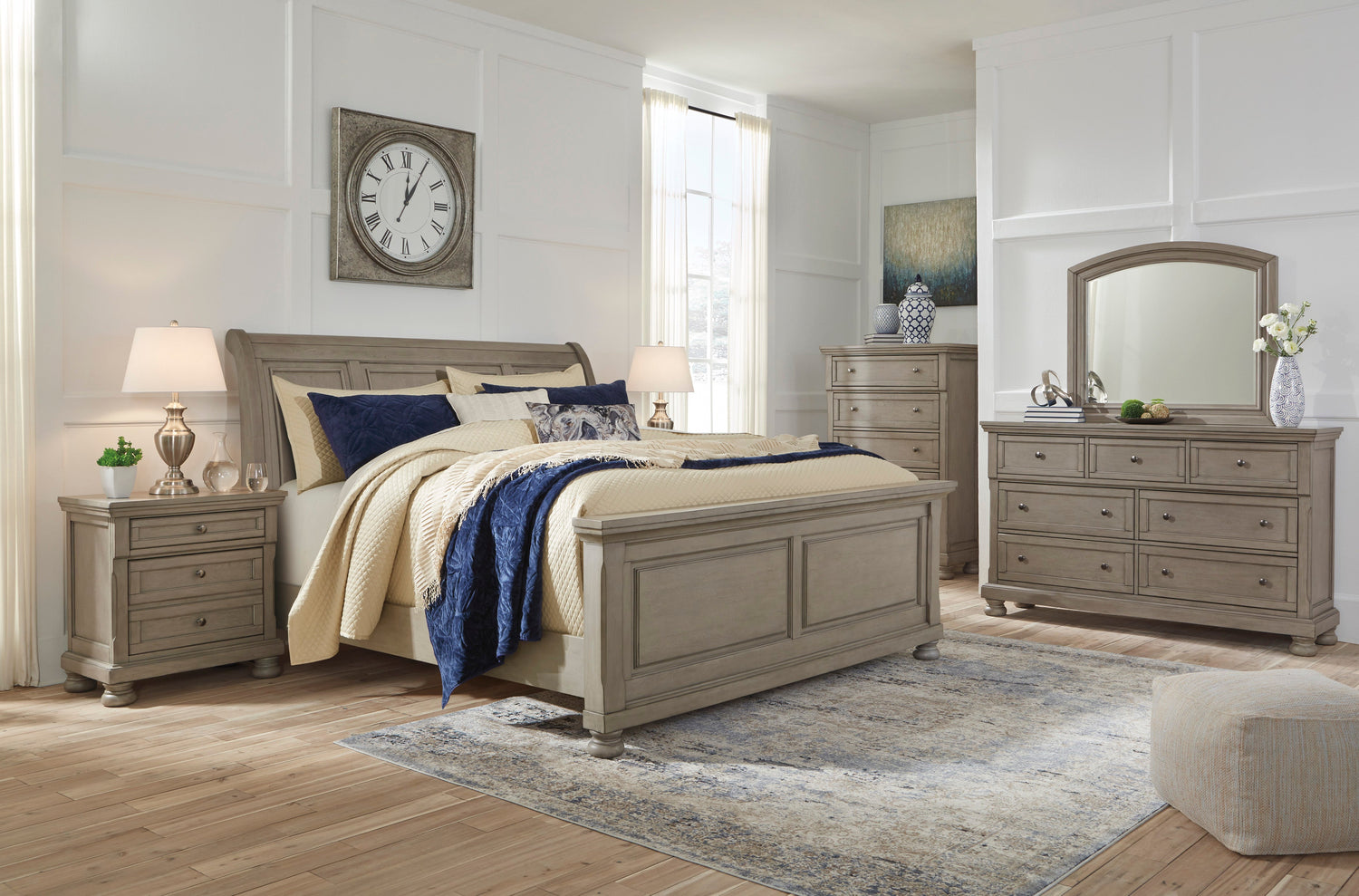 Lettner Light Gray Sleigh Platform Bedroom Set - SET | B733-56 | B733-78 | B733-99 | B733-31 | B733-36 | B733-92 | B733-46 - Bien Home Furniture & Electronics