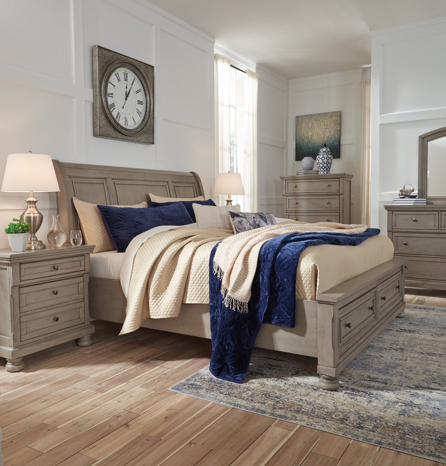 Lettner Light Gray Sleigh Platform Bedroom Set - SET | B733-56 | B733-78 | B733-99 | B733-31 | B733-36 | B733-92 | B733-46 - Bien Home Furniture & Electronics