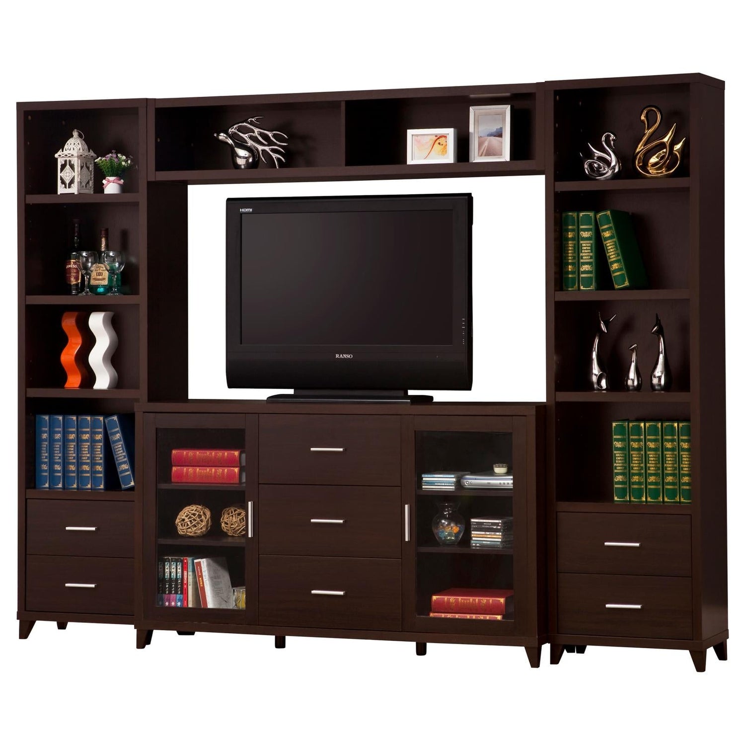 Lewes 4-Piece Entertainment Center Cappuccino - 700881-S4 - Bien Home Furniture & Electronics