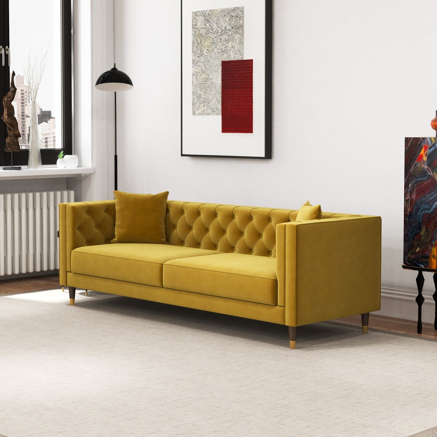 Lewis Yellow Mustard Velvet Sofa - MDM01881 - Bien Home Furniture & Electronics