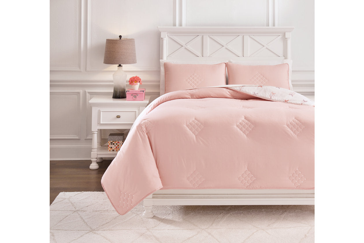 Lexann Pink/White/Gray Full Comforter Set - Q901003F - Bien Home Furniture &amp; Electronics