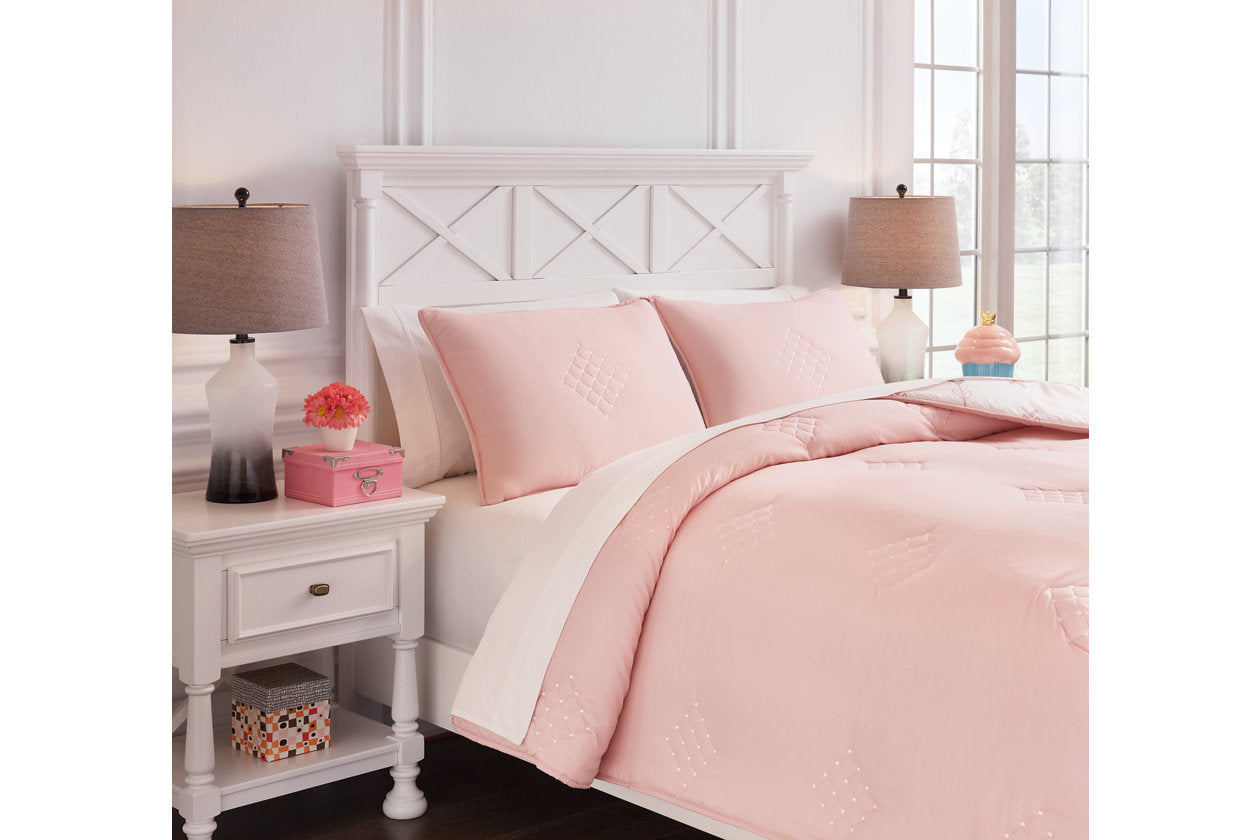 Lexann Pink/White/Gray Full Comforter Set - Q901003F - Bien Home Furniture & Electronics