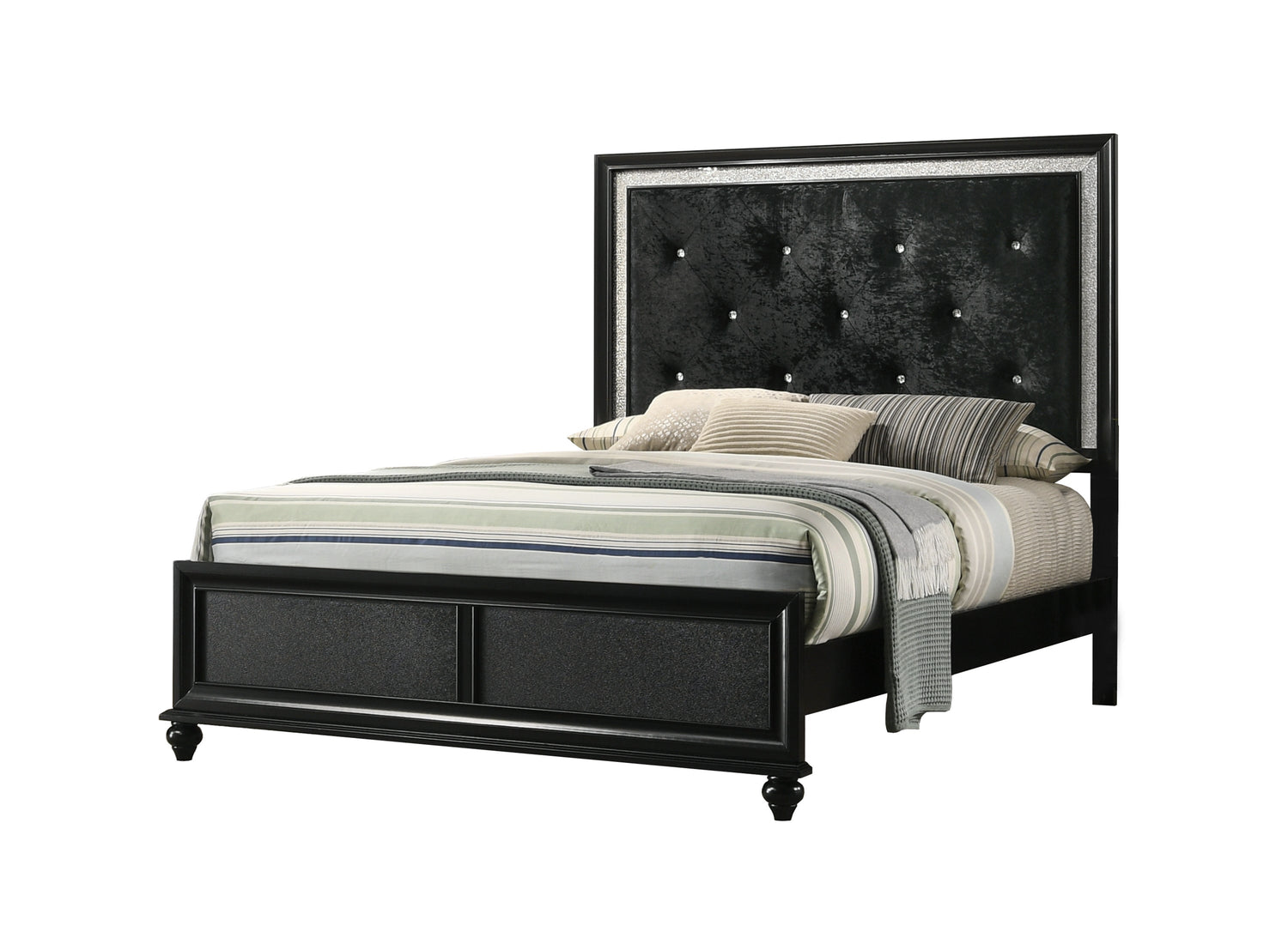 Lila Black Full Upholstered Panel Bed - SET | B4398-F-HBFB | B4398-FT-RAIL | - Bien Home Furniture &amp; Electronics