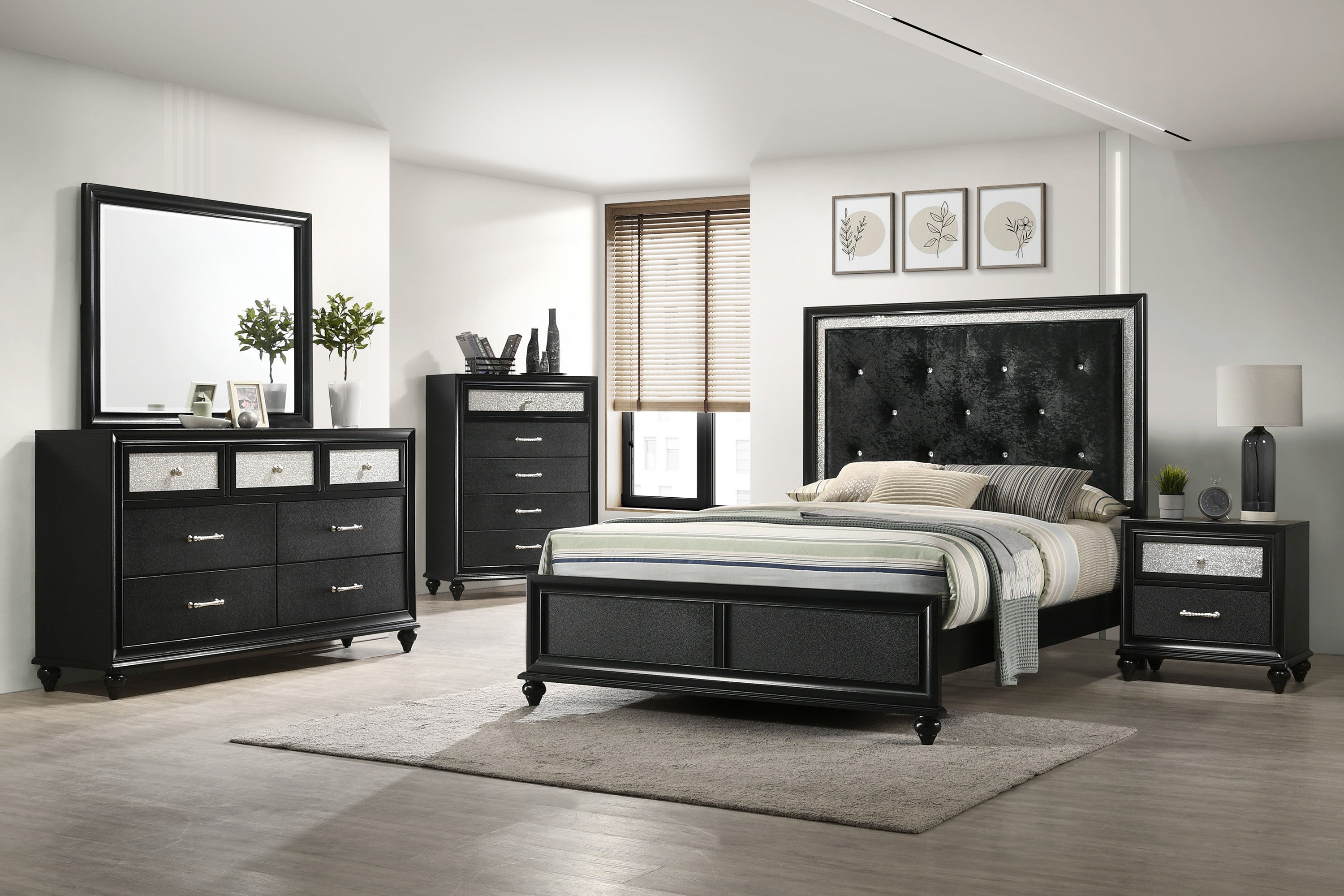 Lila Black Upholstered Panel Youth Bedroom Set - SET | B4398-T-HBFB | B4398-FT-RAIL | B4398-2 | B4398-4 - Bien Home Furniture &amp; Electronics