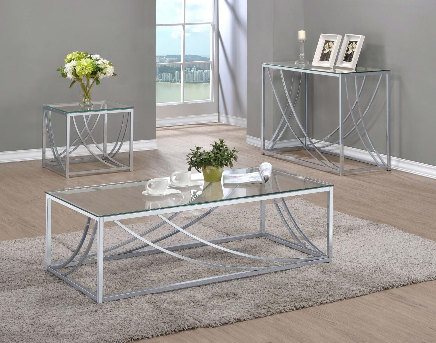 Lille Glass Top Rectangular Sofa Table Accents Chrome - 720499 - Bien Home Furniture &amp; Electronics