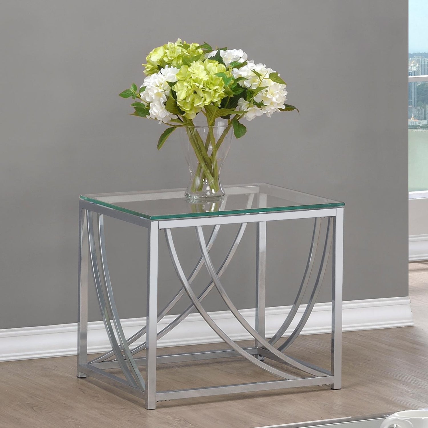 Lille Glass Top Square End Table Accents Chrome - 720497 - Bien Home Furniture & Electronics