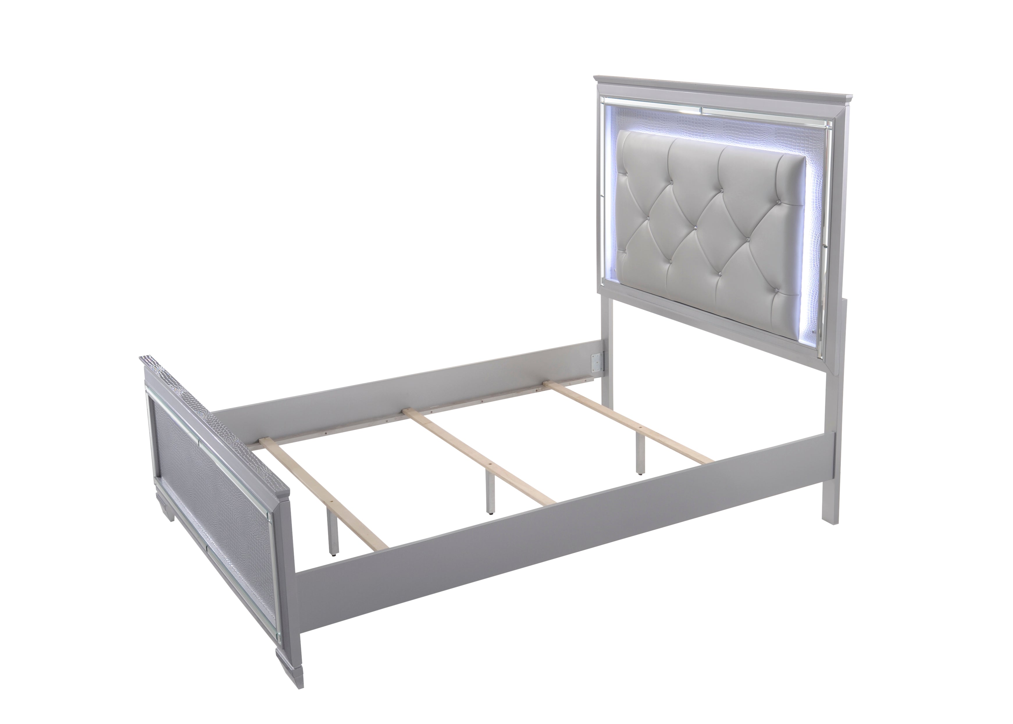 Lillian Silver LED Upholestered Bedroom Set - SET | B7100-Q-HB | B7100-Q-FB | B7100-KQ-RAIL | B7100-1 | B7100-11 - Bien Home Furniture &amp; Electronics