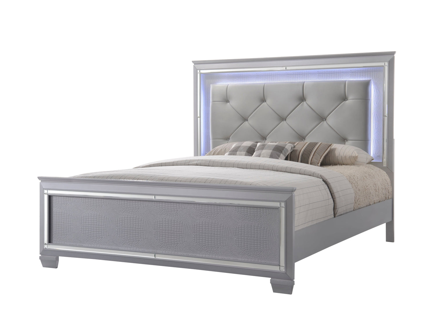 Lillian Silver LED Upholestered Bedroom Set - SET | B7100-Q-HB | B7100-Q-FB | B7100-KQ-RAIL | B7100-1 | B7100-11 - Bien Home Furniture &amp; Electronics