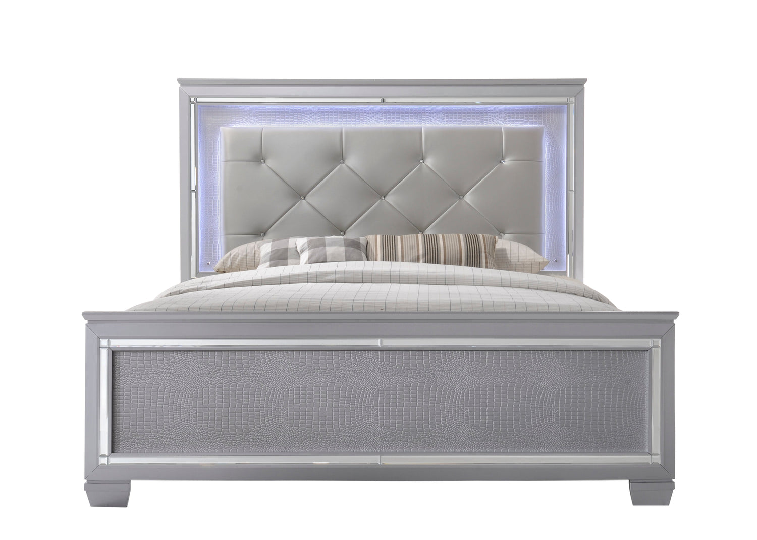 Lillian Silver LED Upholestered Bedroom Set - SET | B7100-Q-HB | B7100-Q-FB | B7100-KQ-RAIL | B7100-1 | B7100-11 - Bien Home Furniture & Electronics