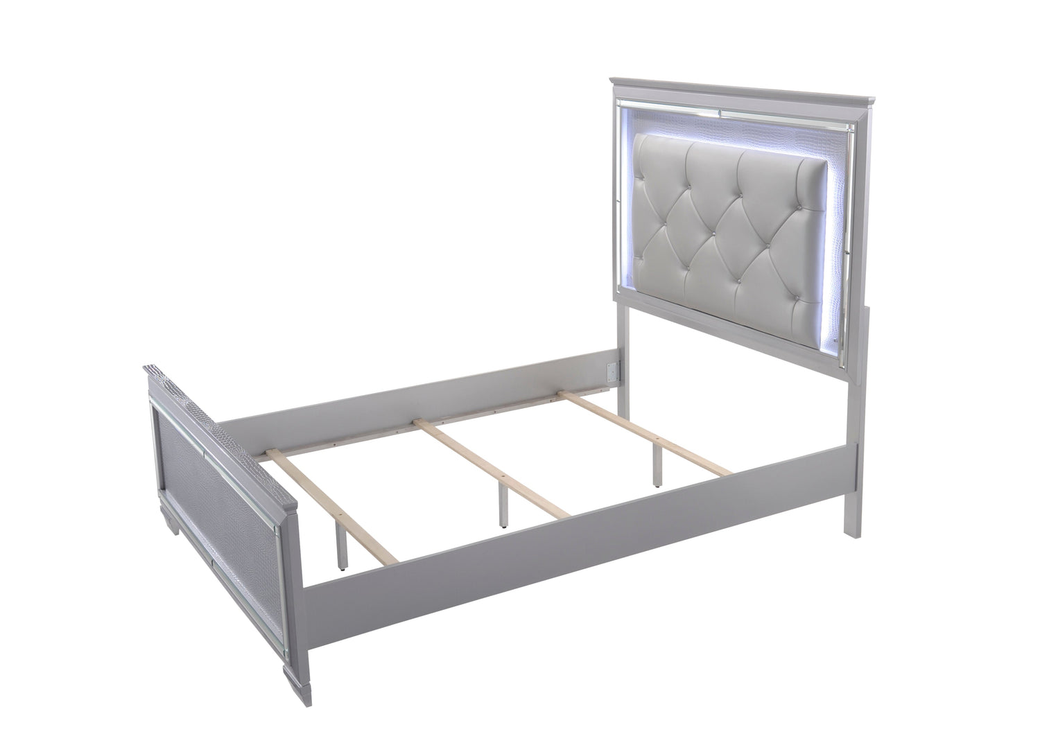 Lillian Silver Queen LED Upholestered Bed - SET | B7100-Q-HB | B7100-Q-FB | B7100-KQ-RAIL - Bien Home Furniture & Electronics
