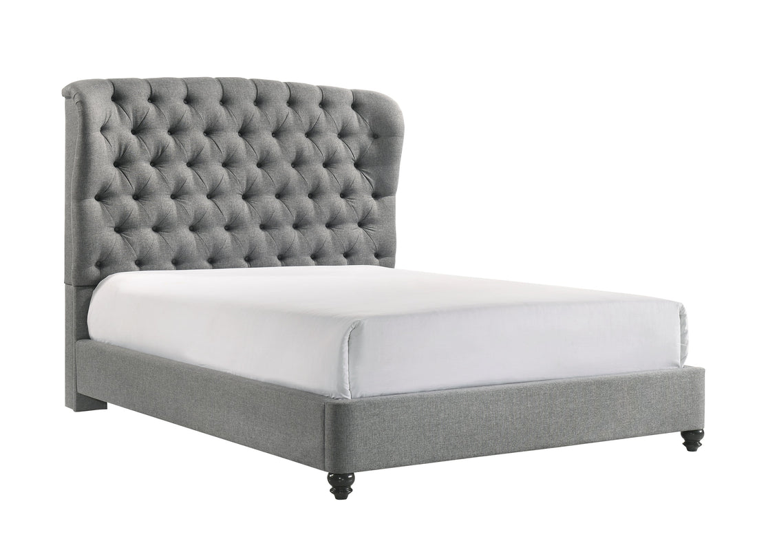 Linda Gray Queen Upholstered Panel Bed - SET | 5138GY-Q-HBFB | 5138GY-KQ-RAIL - Bien Home Furniture &amp; Electronics