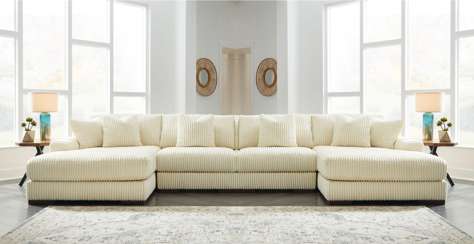 Lindyn Ivory Double Chaise Sectional - SET | 2110417 | 2110446 | 2110446 | 2110416 - Bien Home Furniture & Electronics