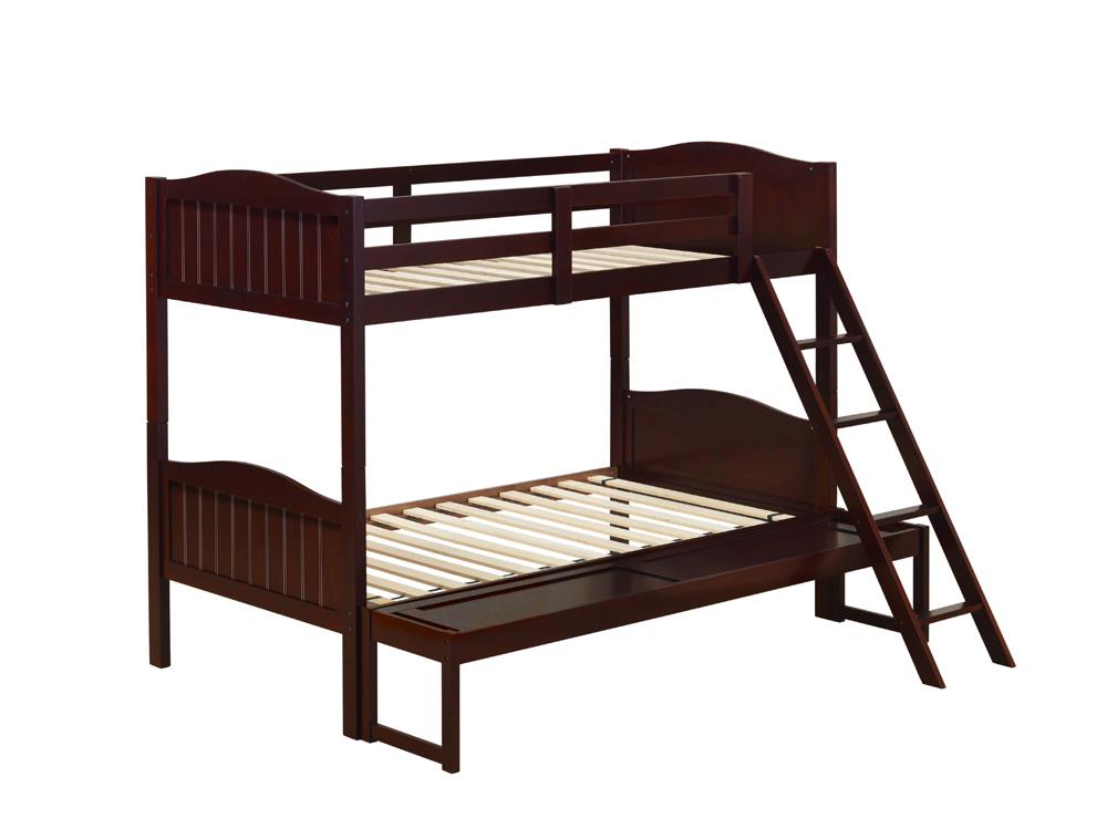 Littleton Espresso Twin/Full Bunk Bed with Ladder - 405054BRN - Bien Home Furniture &amp; Electronics