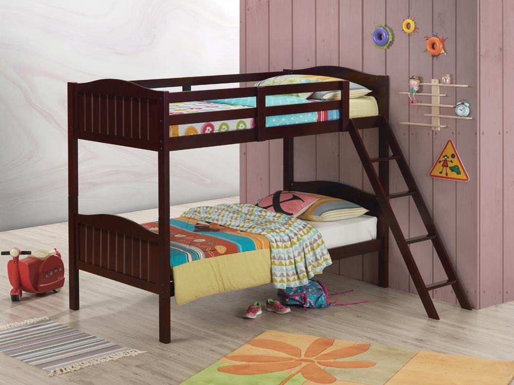 Littleton Espresso Twin/Twin Bunk Bed with Ladder - 405053BRN - Bien Home Furniture &amp; Electronics