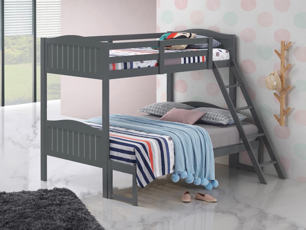 Littleton Gray Twin/Full Bunk Bed with Ladder - 405054GRY - Bien Home Furniture &amp; Electronics