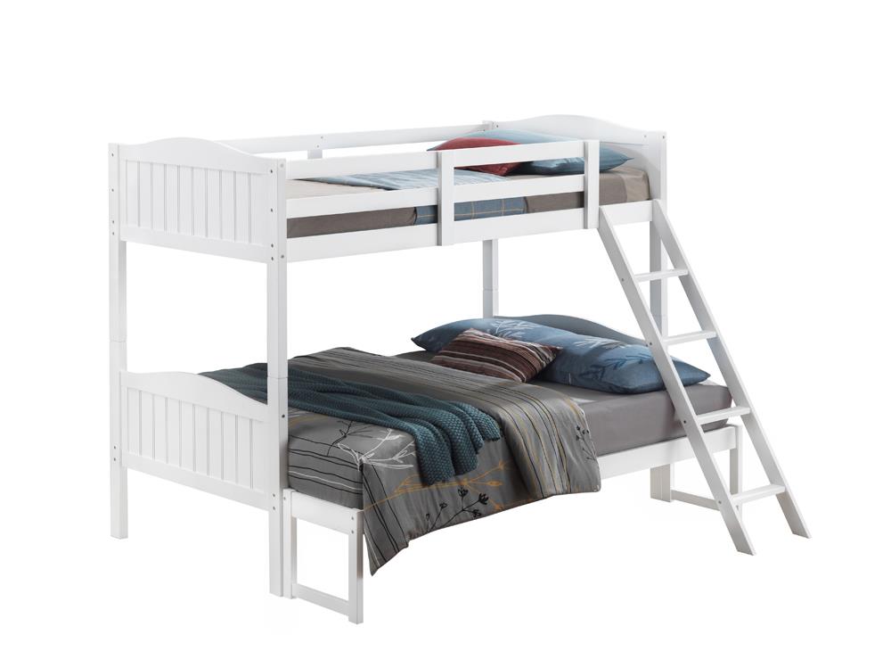 Littleton White Twin/Full Bunk Bed with Ladder - 405054WHT - Bien Home Furniture &amp; Electronics