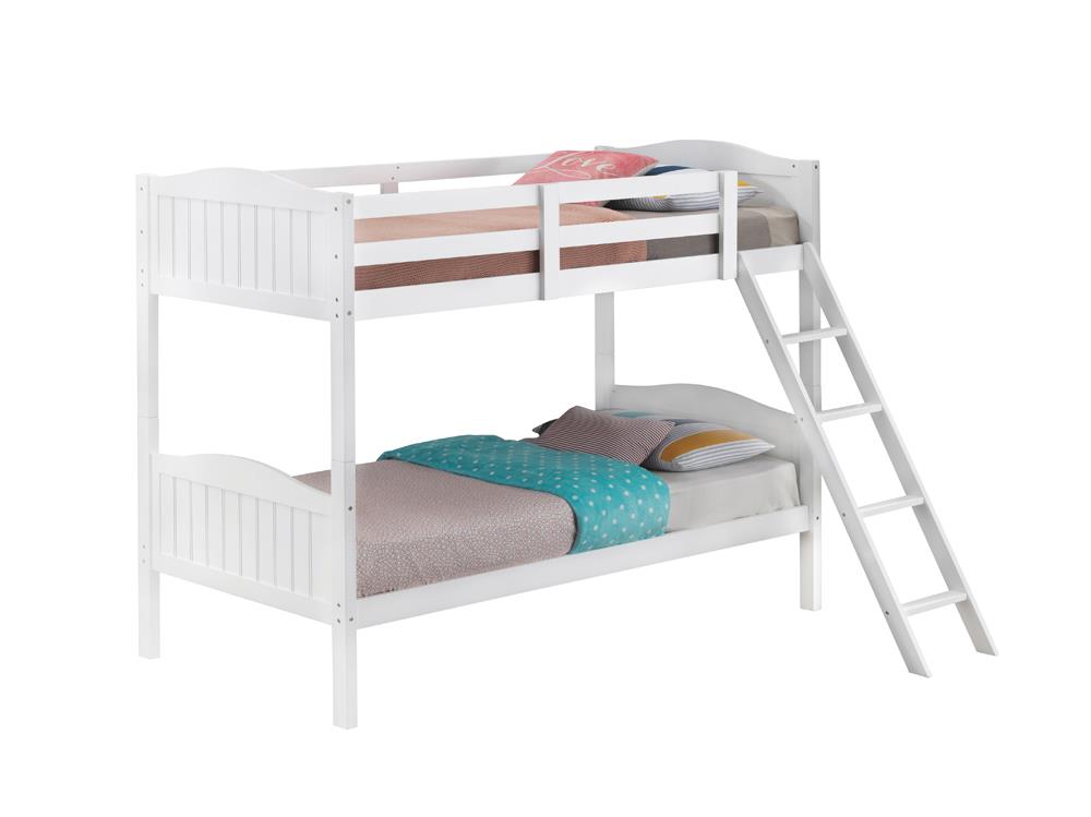 Littleton White Twin/Twin Bunk Bed with Ladder - 405053WHT - Bien Home Furniture &amp; Electronics