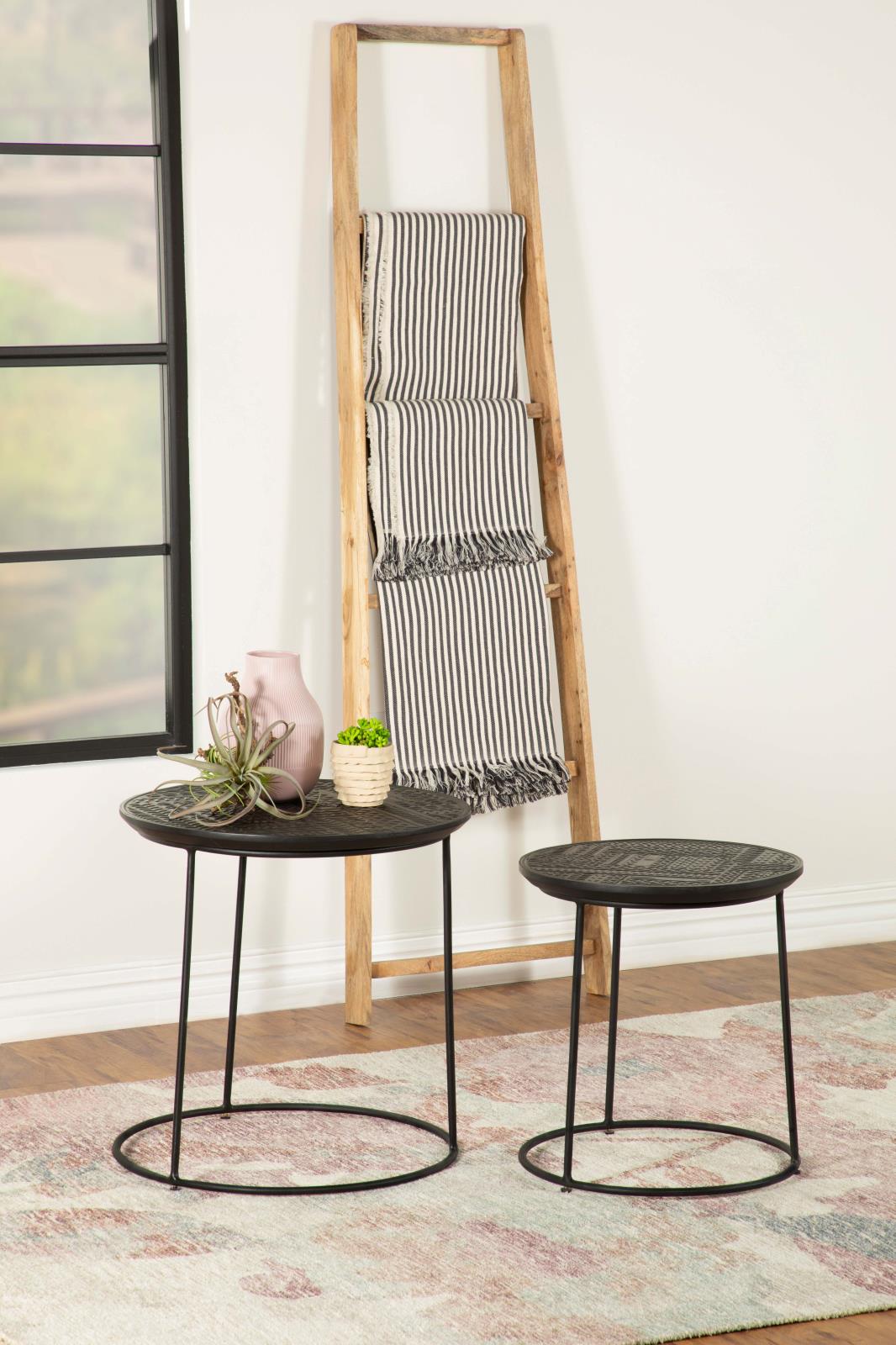 Loannis 2-Piece Round Nesting Table Matte Black - 935842 - Bien Home Furniture & Electronics