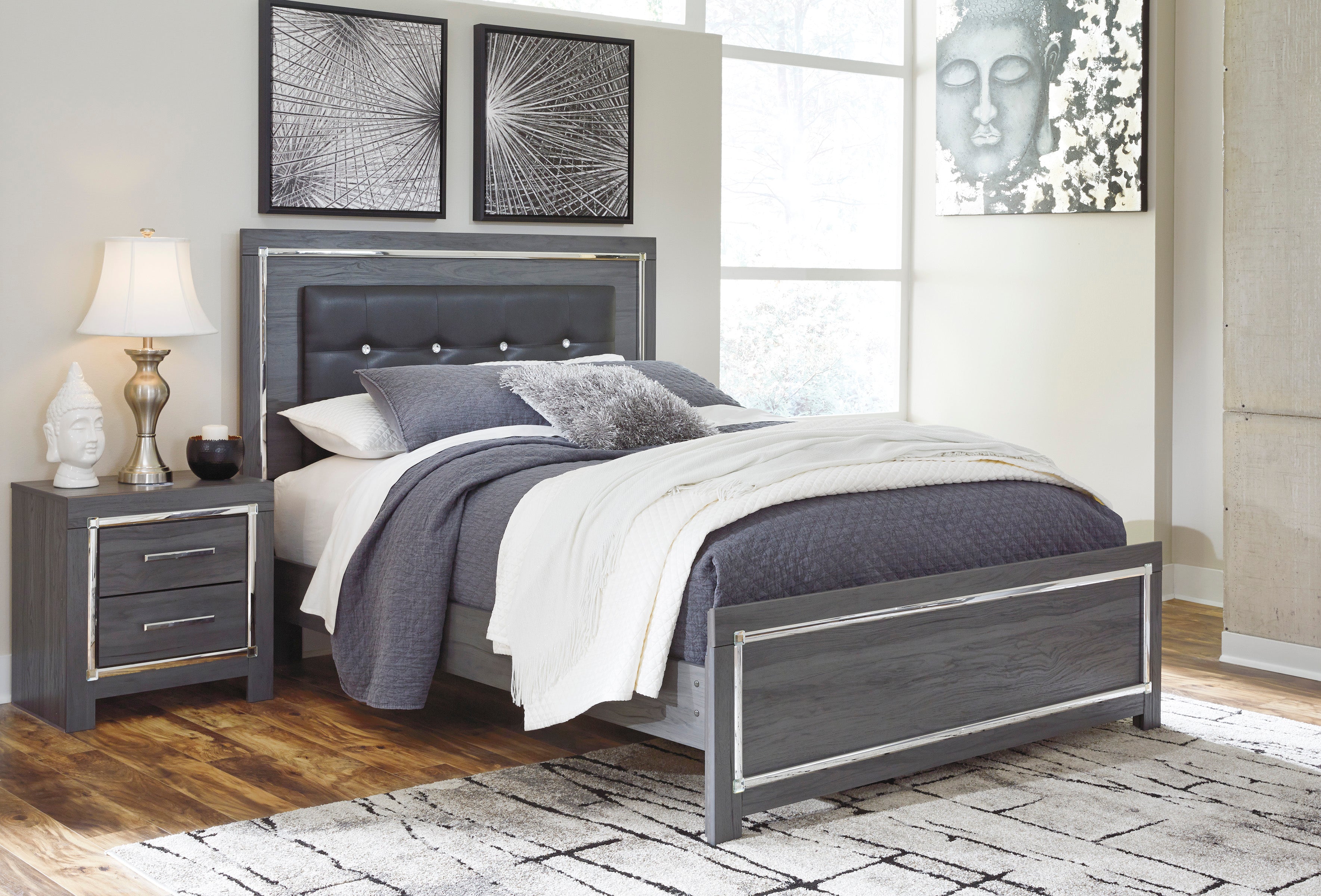 Lodanna Gray King Panel Bed - SET | B100-14 | B214-56 | B214-58 | B214-95 - Bien Home Furniture &amp; Electronics