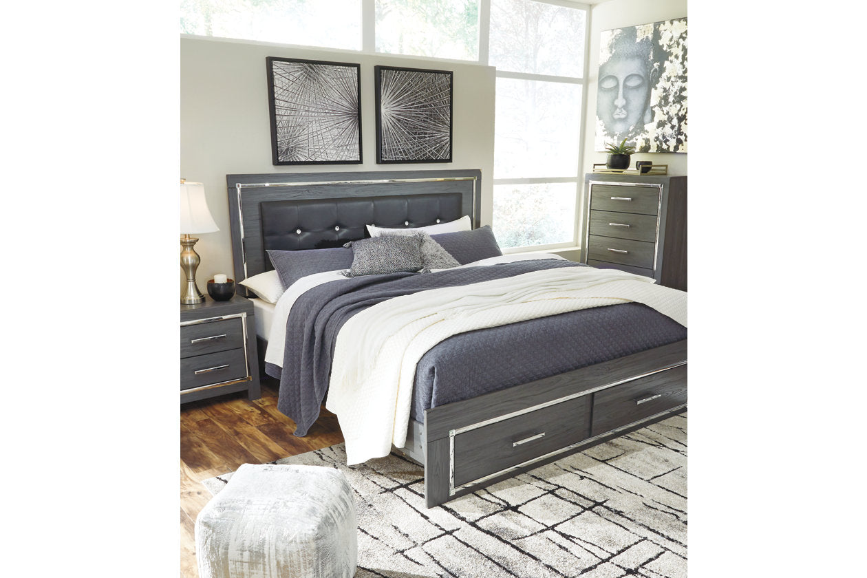 Lodanna Gray King Panel Bed with 2 Storage Drawers - SET | B214-56S | B214-58 | B214-97 - Bien Home Furniture & Electronics
