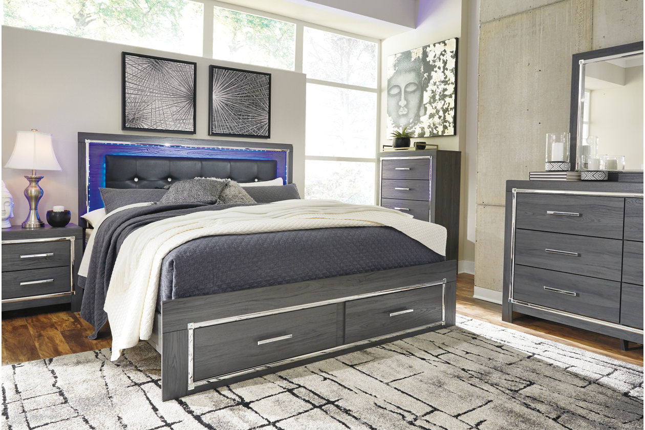 Lodanna Gray King Panel Bed with 2 Storage Drawers - SET | B214-56S | B214-58 | B214-97 - Bien Home Furniture & Electronics