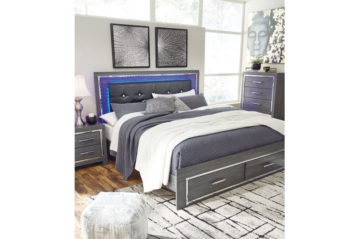 Lodanna Gray King Panel Bed with 2 Storage Drawers - SET | B214-56S | B214-58 | B214-97 - Bien Home Furniture & Electronics